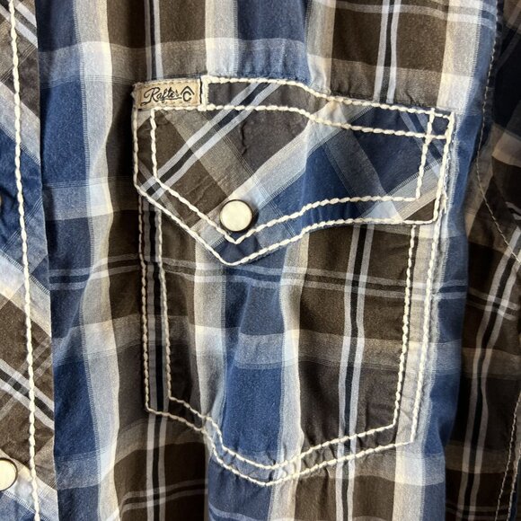 Rafter C Mens Shirt Long Sleeve Pearl Snap Plaid Western Cowboy Rodeo Medium - Picture 7 of 10